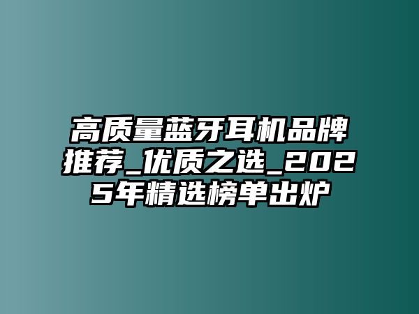 高質(zhì)量藍(lán)牙耳機(jī)品牌推薦_優(yōu)質(zhì)之選_2025年精選榜單出爐