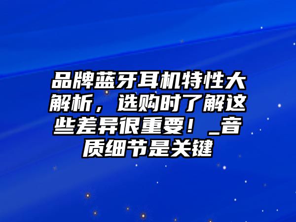品牌藍牙耳機特性大解析，選購時了解這些差異很重要！_音質(zhì)細節(jié)是關(guān)鍵